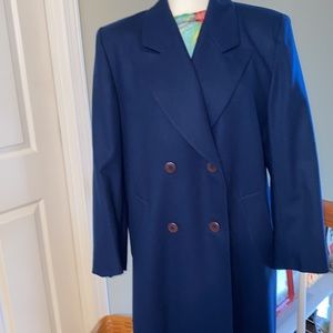 Pendleton Women’s Navy Blue Long Trench Coat Double Breasted 100% Wool Size 8